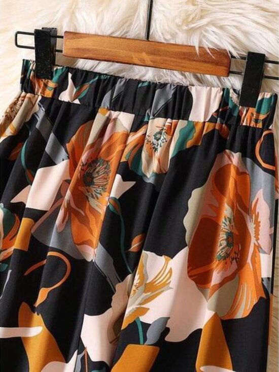 EARO Women Floral Print Elastic Waist Casual Midi Skirt - Picture 8 of 8